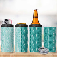 Vintage Teal Hawaiian Traditional Kapa Mix Flowers Lei 4 in 1 Can Cooler Tumbler