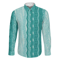 Vintage Teal Hawaiian Traditional Kapa Mix Flowers Lei Family Matching Summer Maxi Dress and Hawaiian Shirt LT7 Dad's Shirt - Long Sleeve Teal - Polynesian Pride