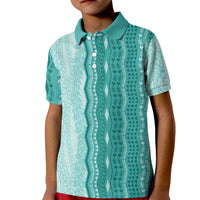 Vintage Teal Hawaiian Traditional Kapa Mix Flowers Lei Kid Polo Shirt