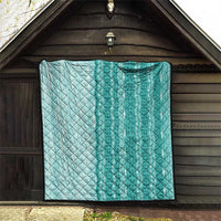 Vintage Teal Hawaiian Traditional Kapa Mix Flowers Lei Quilt