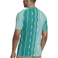 Vintage Teal Hawaiian Traditional Kapa Mix Flowers Lei Rugby Jersey