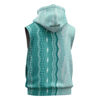 Vintage Teal Hawaiian Traditional Kapa Mix Flowers Lei Sleeveless Hoodie