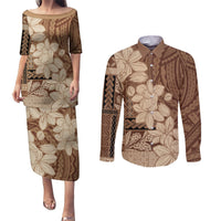 Samoa Women's Day Couples Matching Puletasi and Long Sleeve Button Shirt Tiale Flower Mix Siapo Tapa LT7 Beige - Polynesian Pride