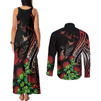Aloha Hawaii Manta Rays Couples Matching Tank Maxi Dress and Long Sleeve Button Shirt Red Ohia Lehua