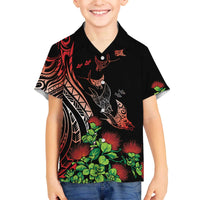 Aloha Hawaii Manta Rays Family Matching Off The Shoulder Long Sleeve Dress and Hawaiian Shirt Red Ohia Lehua