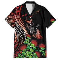 Aloha Hawaii Manta Rays Family Matching Off Shoulder Short Dress and Hawaiian Shirt Red Ohia Lehua