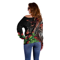 Aloha Hawaii Manta Rays Off Shoulder Sweater Red Ohia Lehua