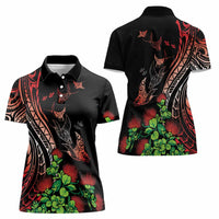 Aloha Hawaii Manta Rays Women Polo Shirt Red Ohia Lehua