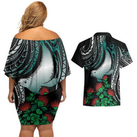 Aloha Hawaii Monk Seal Couples Matching Off Shoulder Short Dress and Hawaiian Shirt Mix Ohia Lehua