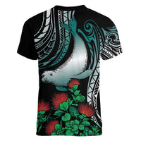 Aloha Hawaii Monk Seal Women V-Neck T-Shirt Mix Ohia Lehua
