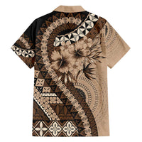 Bula Fiji Family Matching Off Shoulder Maxi Dress and Hawaiian Shirt Mocha Brown Kaivity Masi Tapa