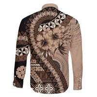 Bula Fiji Family Matching Off Shoulder Short Dress and Hawaiian Shirt Mocha Brown Kaivity Masi Tapa