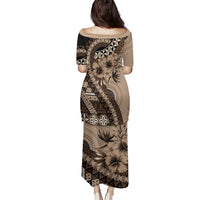 Bula Fiji Family Matching Puletasi and Hawaiian Shirt Mocha Brown Kaivity Masi Tapa