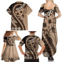 Bula Fiji Family Matching Summer Maxi Dress and Hawaiian Shirt Mocha Brown Kaivity Masi Tapa