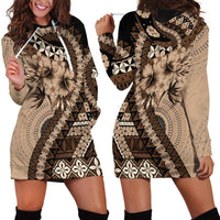 Bula Fiji Hoodie Dress Mocha Brown Kaivity Masi Tapa
