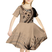 Bula Fiji Kid Short Sleeve Dress Mocha Brown Kaivity Masi Tapa