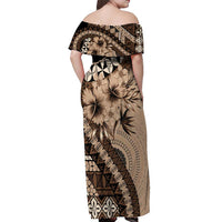 Bula Fiji Off Shoulder Maxi Dress Mocha Brown Kaivity Masi Tapa