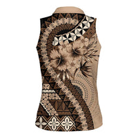 Bula Fiji Women Sleeveless Polo Shirt Mocha Brown Kaivity Masi Tapa