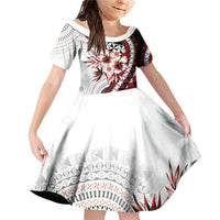 Bula Fiji Family Matching Off Shoulder Short Dress and Hawaiian Shirt White Kaivity Masi Tapa