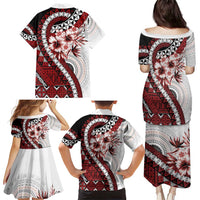Bula Fiji Family Matching Puletasi and Hawaiian Shirt White Kaivity Masi Tapa