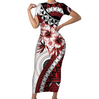 Bula Fiji Family Matching Short Sleeve Bodycon Dress and Hawaiian Shirt White Kaivity Masi Tapa