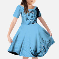 Bula Fiji Family Matching Mermaid Dress and Hawaiian Shirt Turquoise Kaivity Masi Tapa