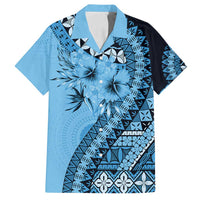 Bula Fiji Family Matching Puletasi and Hawaiian Shirt Turquoise Kaivity Masi Tapa