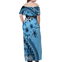 Bula Fiji Off Shoulder Maxi Dress Turquoise Kaivity Masi Tapa