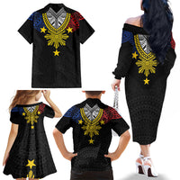 Philippines Heritage Baybayin Mix Polynesian Family Matching Off The Shoulder Long Sleeve Dress and Hawaiian Shirt LT7 - Polynesian Pride