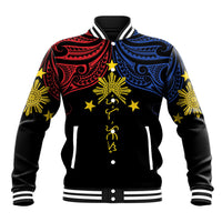 Philippines Heritage Personalized Baseball Jacket Baybayin Philipinas Sun LT7 Unisex Black - Polynesian Pride