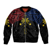 Philippines Heritage Personalized Bomber Jacket Baybayin Philipinas Sun LT7 Unisex Black - Polynesian Pride