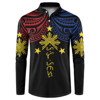 Philippines Heritage Personalized Button Sweatshirt Baybayin Philipinas Sun LT7 Black - Polynesian Pride