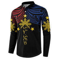 Philippines Heritage Personalized Button Sweatshirt Baybayin Philipinas Sun LT7 - Polynesian Pride