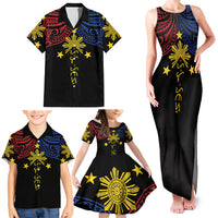 Philippines Heritage Personalized Family Matching Tank Maxi Dress and Hawaiian Shirt Baybayin Philipinas Sun LT7 - Polynesian Pride