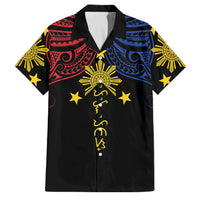 Philippines Heritage Personalized Family Matching Tank Maxi Dress and Hawaiian Shirt Baybayin Philipinas Sun LT7 Dad's Shirt - Short Sleeve Black - Polynesian Pride