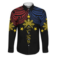 Philippines Heritage Personalized Family Matching Tank Maxi Dress and Hawaiian Shirt Baybayin Philipinas Sun LT7 Dad's Shirt - Long Sleeve Black - Polynesian Pride