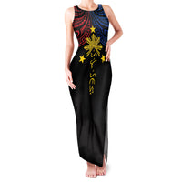 Philippines Heritage Personalized Family Matching Tank Maxi Dress and Hawaiian Shirt Baybayin Philipinas Sun LT7 Mom's Dress Black - Polynesian Pride