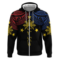 Philippines Heritage Personalized Hoodie Baybayin Philipinas Sun LT7 Zip Hoodie Black - Polynesian Pride
