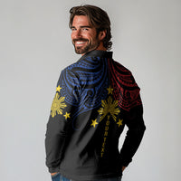 Philippines Heritage Personalized Long Sleeve Polo Shirt Baybayin Philipinas Sun