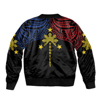 Philippines Heritage Personalized Sleeve Zip Bomber Jacket Baybayin Philipinas Sun LT7 - Polynesian Pride