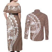 Polynesian Pride Couples Matching Off Shoulder Maxi Dress and Long Sleeve Button Shirts Polynesia Tribal - Tropical Brown LT7 - Polynesian Pride