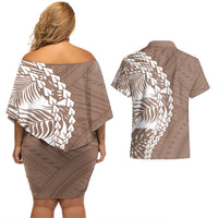 Polynesian Pride Couples Matching Off Shoulder Short Dress and Hawaiian Shirt Polynesia Tribal - Tropical Brown LT7 - Polynesian Pride