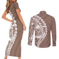 Polynesian Pride Couples Matching Short Sleeve Bodycon Dress and Long Sleeve Button Shirts Polynesia Tribal - Tropical Brown LT7 - Polynesian Pride