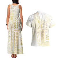 Samoa Lotu Tamaiti Mamanu Siapo Couples Matching Tank Maxi Dress and Hawaiian Shirt Golden Plumeria - Polynesian Pride