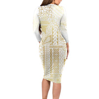 Samoa Lotu Tamaiti Mamanu Siapo Family Matching Long Sleeve Bodycon Dress and Hawaiian Shirt Golden Plumeria - Polynesian Pride