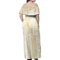 Samoa Lotu Tamaiti Mamanu Siapo Family Matching Off Shoulder Maxi Dress and Hawaiian Shirt Golden Plumeria - Polynesian Pride