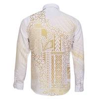 Samoa Lotu Tamaiti Mamanu Siapo Family Matching Off Shoulder Short Dress and Hawaiian Shirt Golden Plumeria - Polynesian Pride