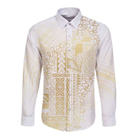 Samoa Lotu Tamaiti Mamanu Siapo Long Sleeve Button Shirt Golden Plumeria - Polynesian Pride