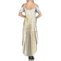 Samoa Lotu Tamaiti Mamanu Siapo Summer Maxi Dress Golden Plumeria - Polynesian Pride
