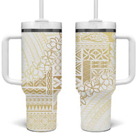 Samoa Lotu Tamaiti Mamanu Siapo Tumbler With Handle Golden Plumeria - Polynesian Pride